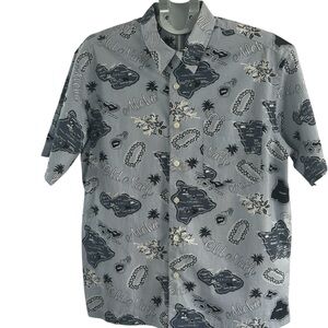Old Navy Men's Blue Gray Hawaiian Print Short-Sleeve Button-Up Shirt